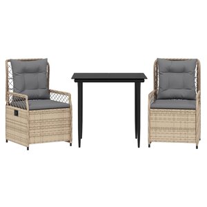 vidaXL Ensemble à manger de jardin et coussins 3 Pièces Beige poly rotin