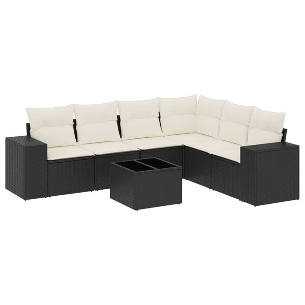 vidaXL Salon de jardin 7 Pièces avec coussins noir résine tressée