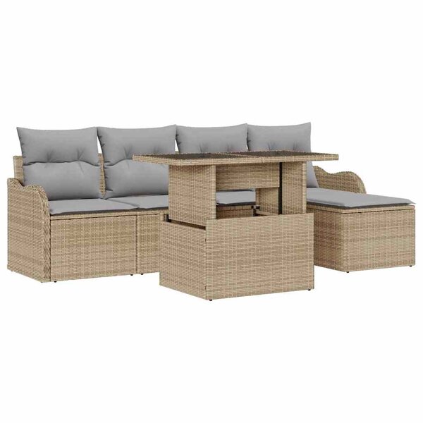 vidaXL Ensemble de canapé de jardin 6 pièces avec coussins beiges en poly rotin