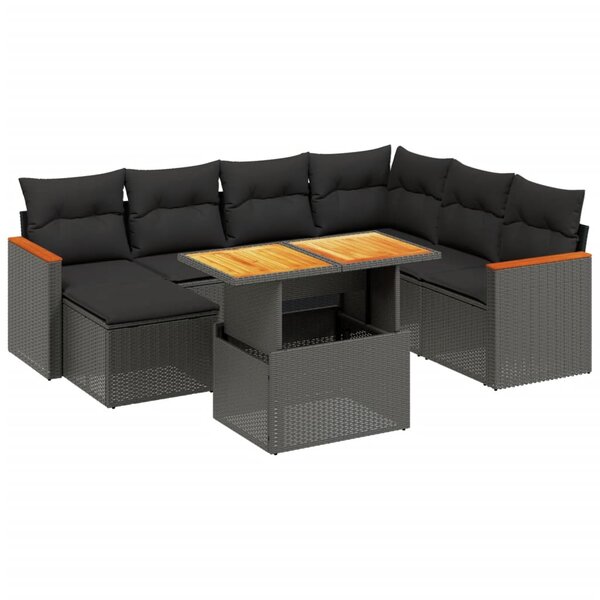 vidaXL Salon de jardin 8 Pièces avec coussins noir résine tressée