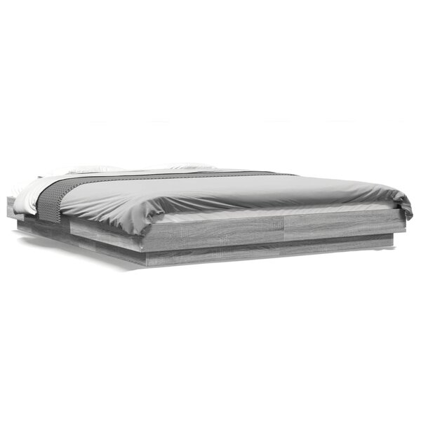 vidaXL Cadre de lit et lumières LED sans matelas sonoma gris 150x200cm