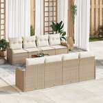 Ensemble de Canapé de Jardin 9 pièces avec Coussins Beige Rattan Poly Acacia