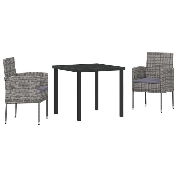 vidaXL Ensemble de salle à manger de jardin 3 pièces avec coussins gris rattan poly