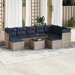 vidaXL Salon de jardin 10 Pièces avec coussins gris résine tressée