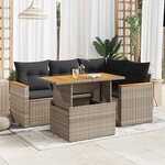 vidaXL Salon de jardin 5 Pièces avec coussins gris résine tressée acacia