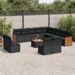 vidaXL Salon de jardin avec coussins 14 Pièces noir résine tressée