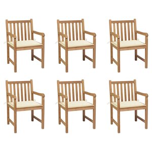 vidaXL Chaises de jardin lot de 6 et coussins crème Bois teck massif