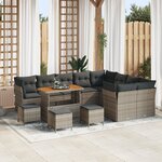 Canapé de jardin 13 pièces avec coussins gris en rotin poly acacia