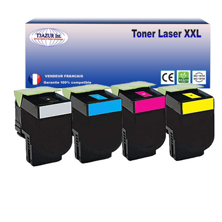 Lot de 4 Toners compatibles avec Lexmark CX410de  CX410dte  CX410e (Noir+Couleur)