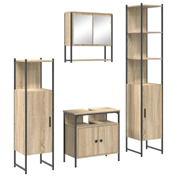 vidaXL Ensemble de mobilier de salle de bain 4 Pièces Chêne sonoma
