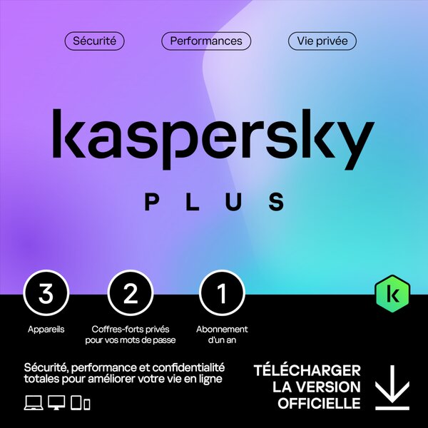 Kaspersky Plus - 3 appareils - Abonnement 1 an