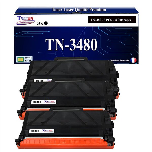 T3AZUR- 3x Toners compatibles avec Brother TN3480  TN3430 pour Brother HL-L5100DN HL-L5200DW MFC-L5750DW HL-L5000D DCP-L5500DN HL-L6300DW- 8 000 pages