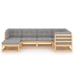 Salon de jardin meuble d'extérieur ensemble de mobilier 6 pièces avec coussins bois de pin massif 02_0016674