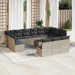 vidaXL Salon de jardin avec coussins 14 Pièces gris clair résine tressée