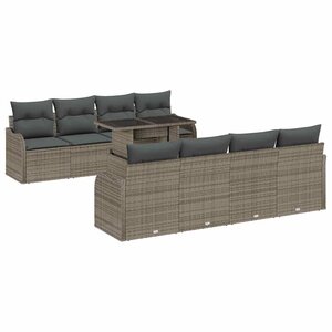vidaXL Ensemble de canapé de jardin 9 Pièces Gris Poly Rattan