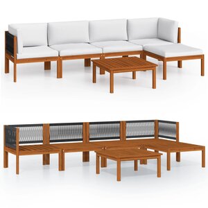 Salon de jardin meuble d'extérieur ensemble de mobilier 6 pièces avec coussins crème bois d'acacia solide 02_0016749