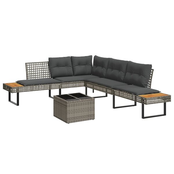vidaXL Salon de jardin avec coussins 2Pièces gris résine tressée et verre