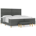vidaXL Lit avec Sommier et Banc Gris Foncé 200x200 cm Tissu