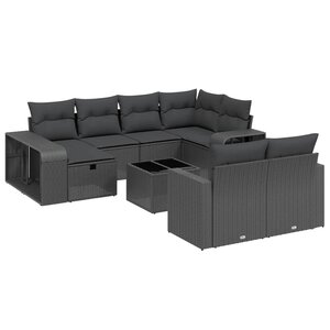 vidaXL Salon de jardin 11 Pièces avec coussins noir résine tressée