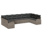 vidaXL Ensemble de Canapés de Jardin 10 Pièces avec Coussins Gris Poly Rattan