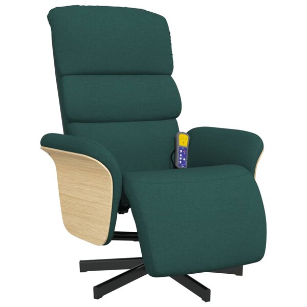 vidaXL Fauteuil inclinable de massage et repose-pieds vert foncé tissu