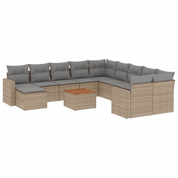 vidaXL Salon de jardin avec coussins 12 Pièces beige résine tressée