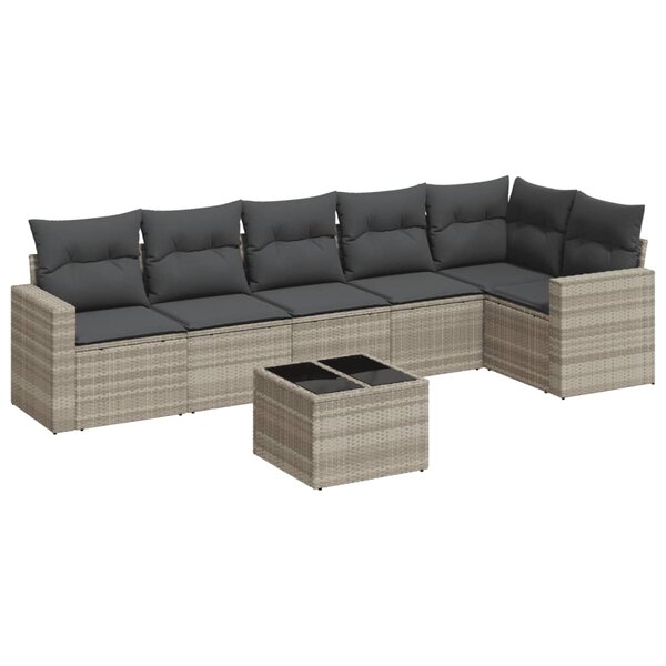 vidaXL Salon de jardin avec coussins 7 Pièces gris clair résine tressée