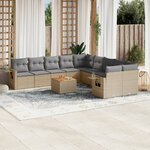 vidaXL Salon de jardin et coussins 11 Pièces mélange beige résine tressée