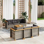 vidaXL Salon de jardin avec coussins 7 Pièces gris résine tressée