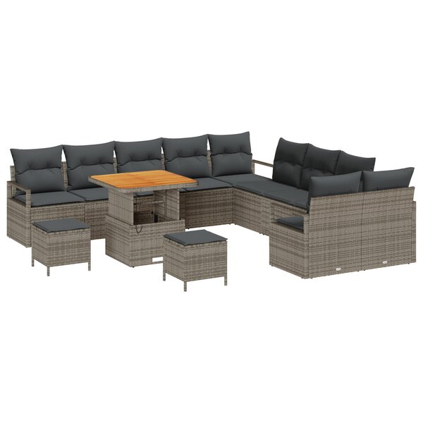 vidaXL Canapés de Jardin 13 Pièces avec Coussins Gris Poly Rattan Acacia