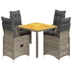 vidaXL Ensemble de bistro de jardin 5 Pièces coussins gris poly rotin