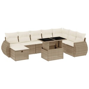 vidaXL Salon de jardin avec coussins 9 Pièces beige résine tressée