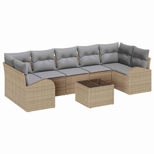 vidaXL Ensemble de canapé de jardin avec coussin 8 Pièces Beige et gris