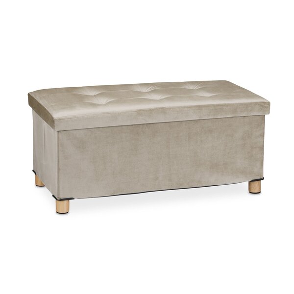 Banquette de rangement en velours matelassée 34 x 76 x 38 cm espace de stockage polyvalent style moderne en velours gris 13_0010922