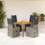 vidaXL Ensemble de bistro de jardin 5 Pièces coussins gris poly rotin