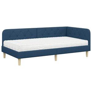 vidaXL Cadre de lit d'angle avec matelas Bleu 90 x 190 cm tissu