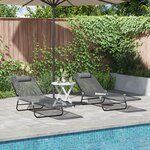 vidaXL Chaises Longues Pliables 2 Pièces avec Appui-tête Grise Textilène