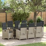 vidaXL Set de jardin de 9 pièces avec coussins en rotin poly gris clair