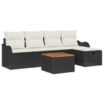 Ensemble de Canapés de Jardin de 6 Pièces avec Coussins en Rattan Noir Poly