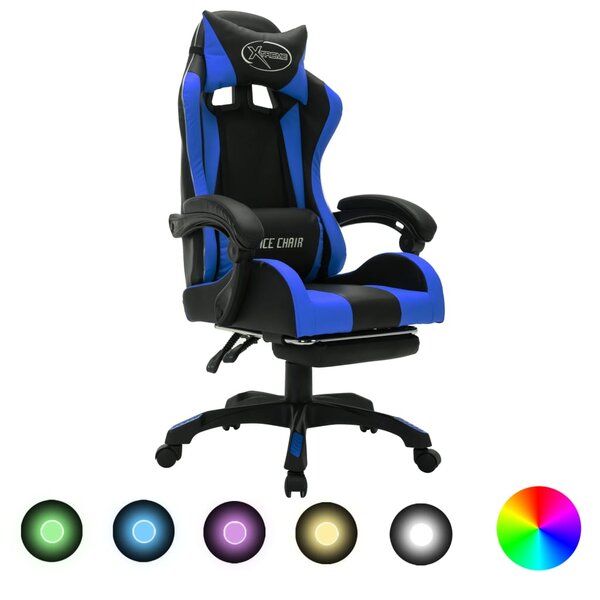 vidaXL Fauteuil de jeux vidéo avec LED RVB Bleu et noir Similicuir