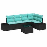 vidaXL Ensemble de canapé de jardin avec coussin 6 Pièces Noir polyrotin
