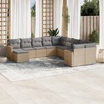vidaXL Salon de jardin 11 Pièces avec coussins beige résine tressée
