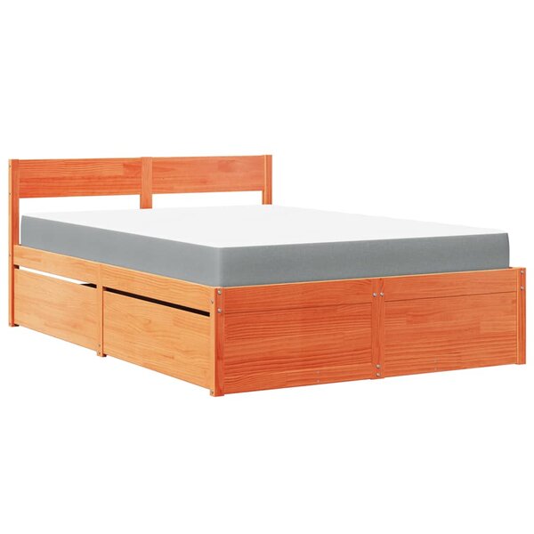 vidaXL Lit avec tiroirs/matelas cire marron 140x190 cm bois massif pin