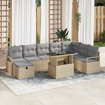 vidaXL Ensemble de canapé de jardin 9 pièces avec coussins Beige Rotin Poly