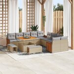 Ensemble de canapé de jardin 13 pièces avec coussins beige poly rotin acacia
