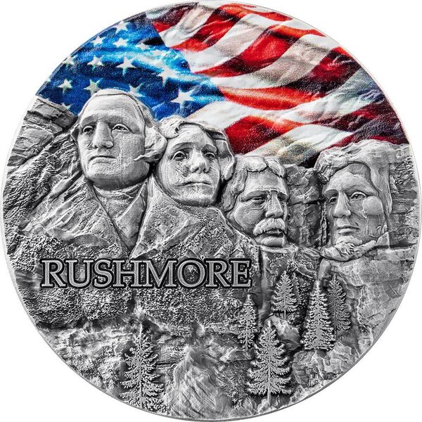 Pièce de monnaie en Argent 10 Cedis g 62.2 (2 oz) Millésime 2024 Rock Cut Monuments RUSHMORE