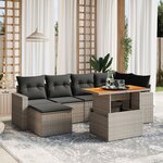 vidaXL Salon de jardin avec coussins 7 Pièces gris résine tressée