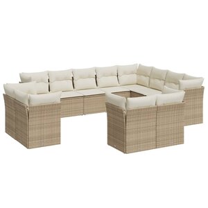 vidaXL Salon de jardin avec coussins 12 Pièces beige résine tressée