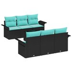 vidaXL Ensemble de canapé de jardin avec coussin 7 Pièces Noir polyrotin