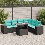 vidaXL Salon de jardin 7 Pièces avec coussins noir résine tressée acacia